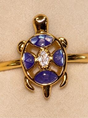 Gold Plated Turtle Ring with Tanzanite and White Topaz Accents | Nickel Free